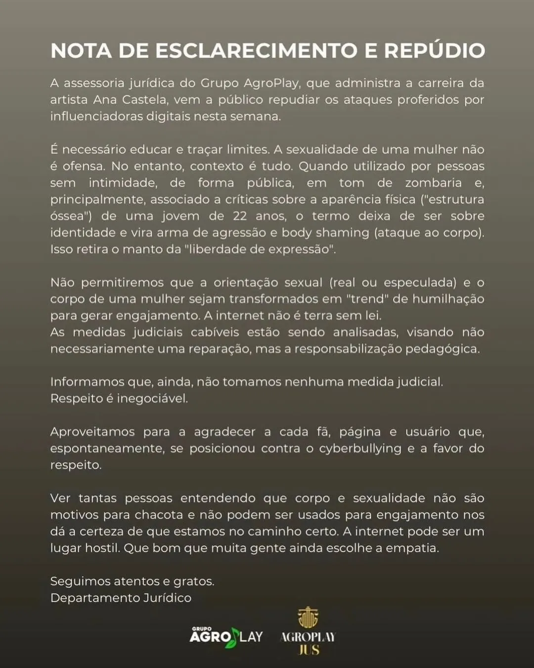 Comunicado assessoria ana castela