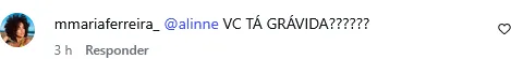 F&atilde;s questionam Alinne Rosa sobre gravidez. (Captura de tela / Instagram / @alinne)