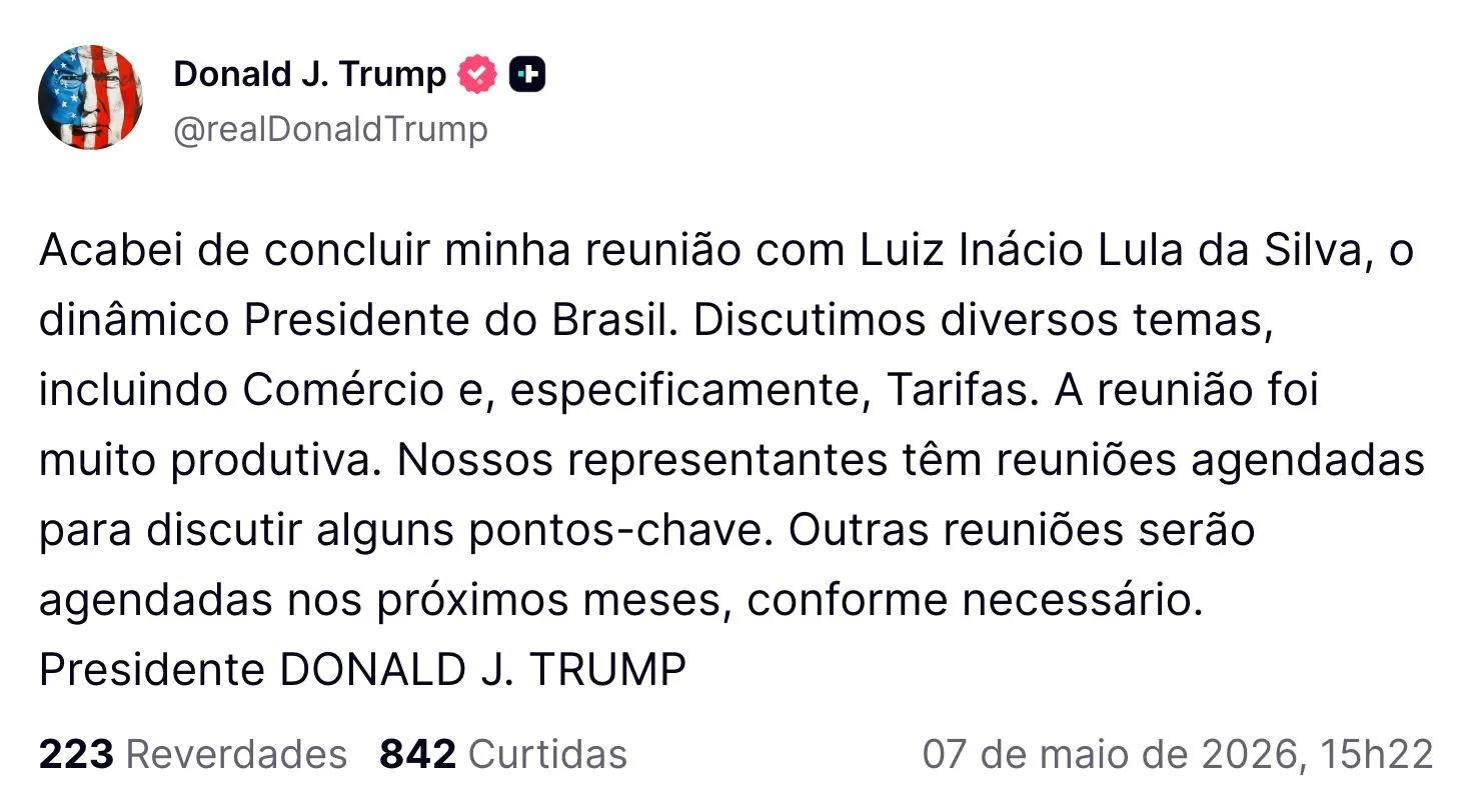 Reprodu&ccedil;&atilde;o/ X @prealDonaldTrump