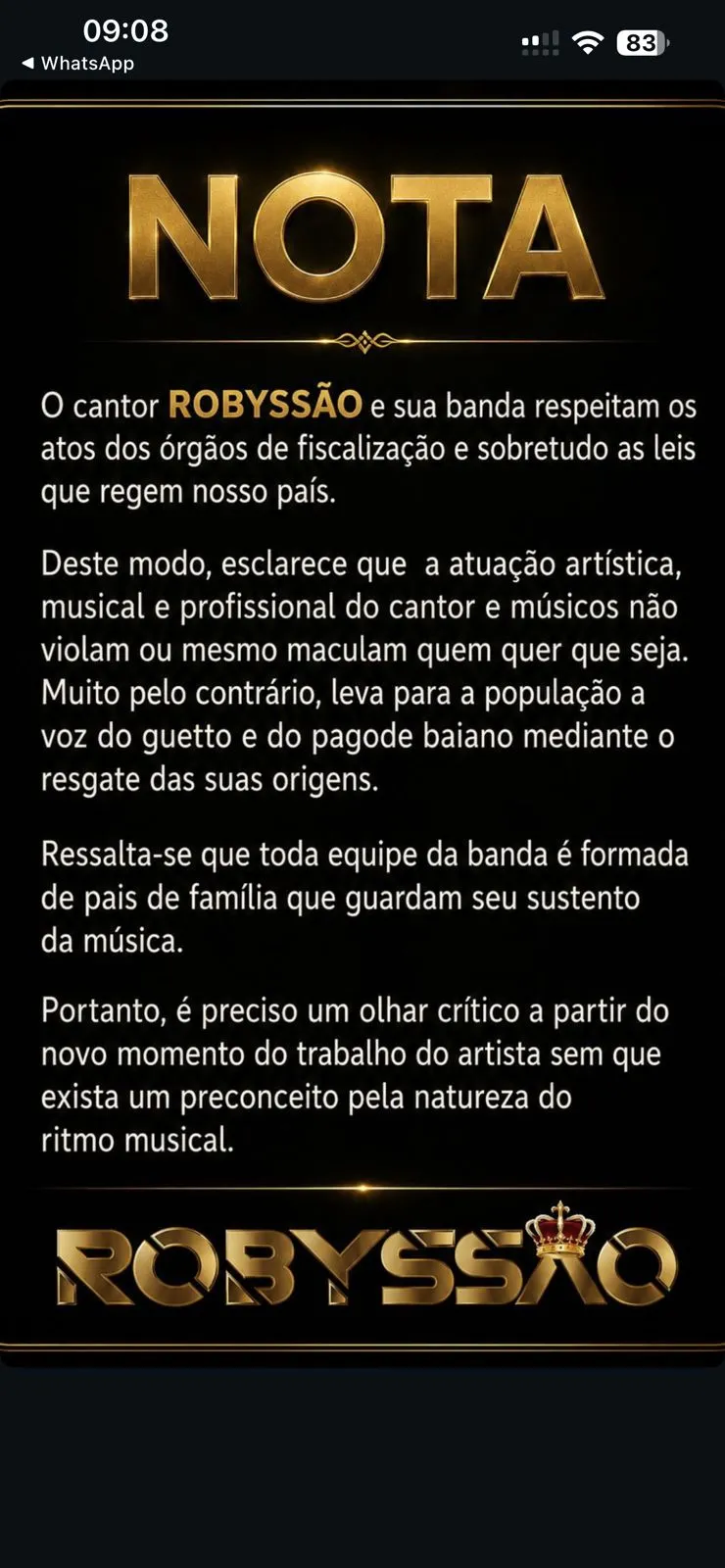 Reprodu&ccedil;&atilde;o / Instagram @robyssaooficial