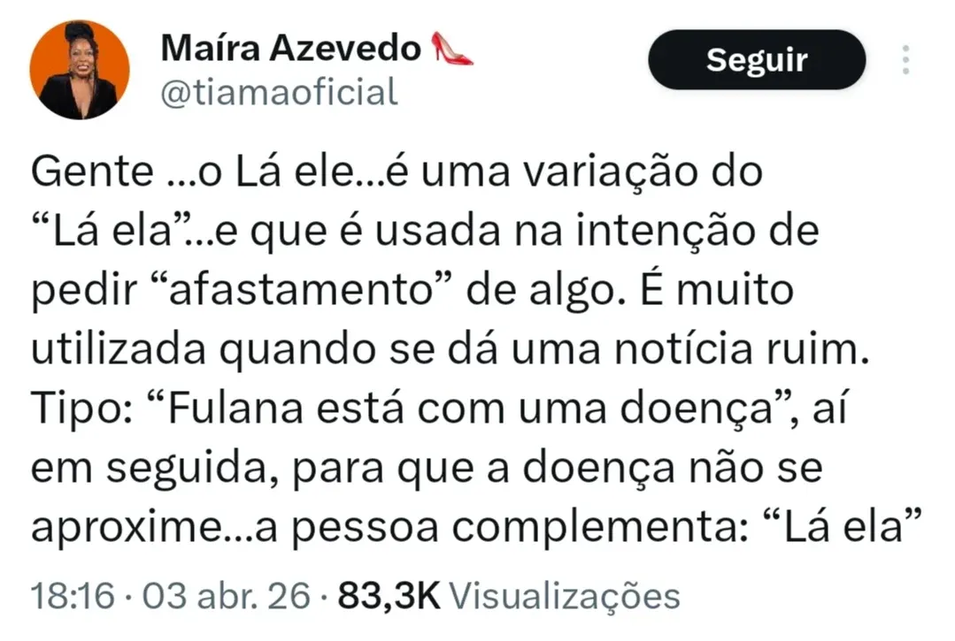 Reprodu&ccedil;&atilde;o /  X @tiamaoficial