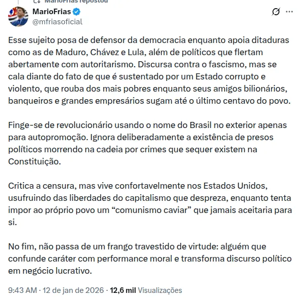 Reprodu&ccedil;&atilde;o / X (mfriasoficial)