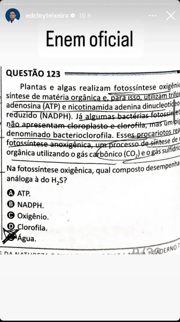 Questão presente no caderno de Natureza do Enem 2025. Foto: Reprodução