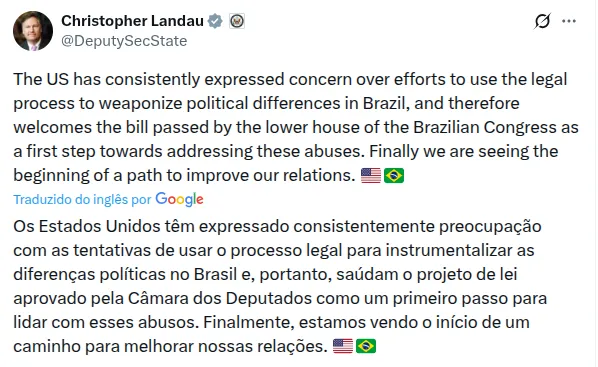 Reprodução / X (@DeputySecState)