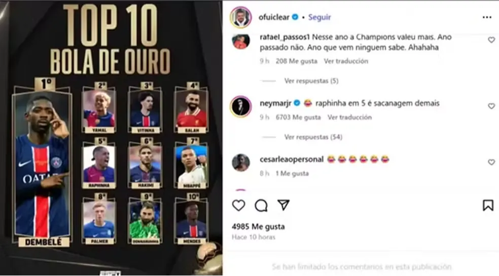 Neymar comentando sobre Rapinha 