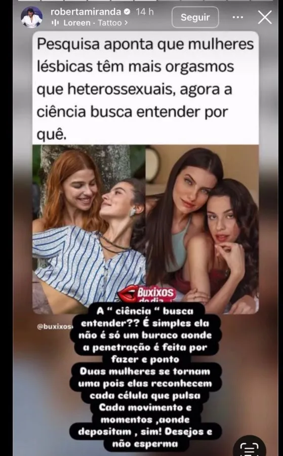 Reprodu&ccedil;&atilde;o/Instagram @robertamiranda