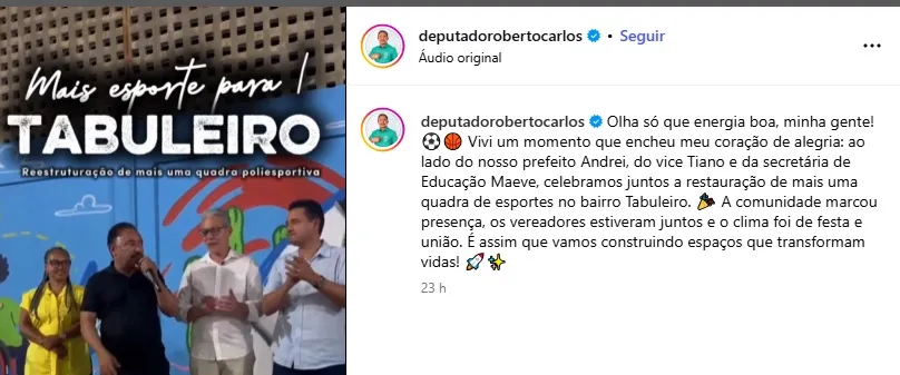Deputado comemorou entrega em suas redes sociais